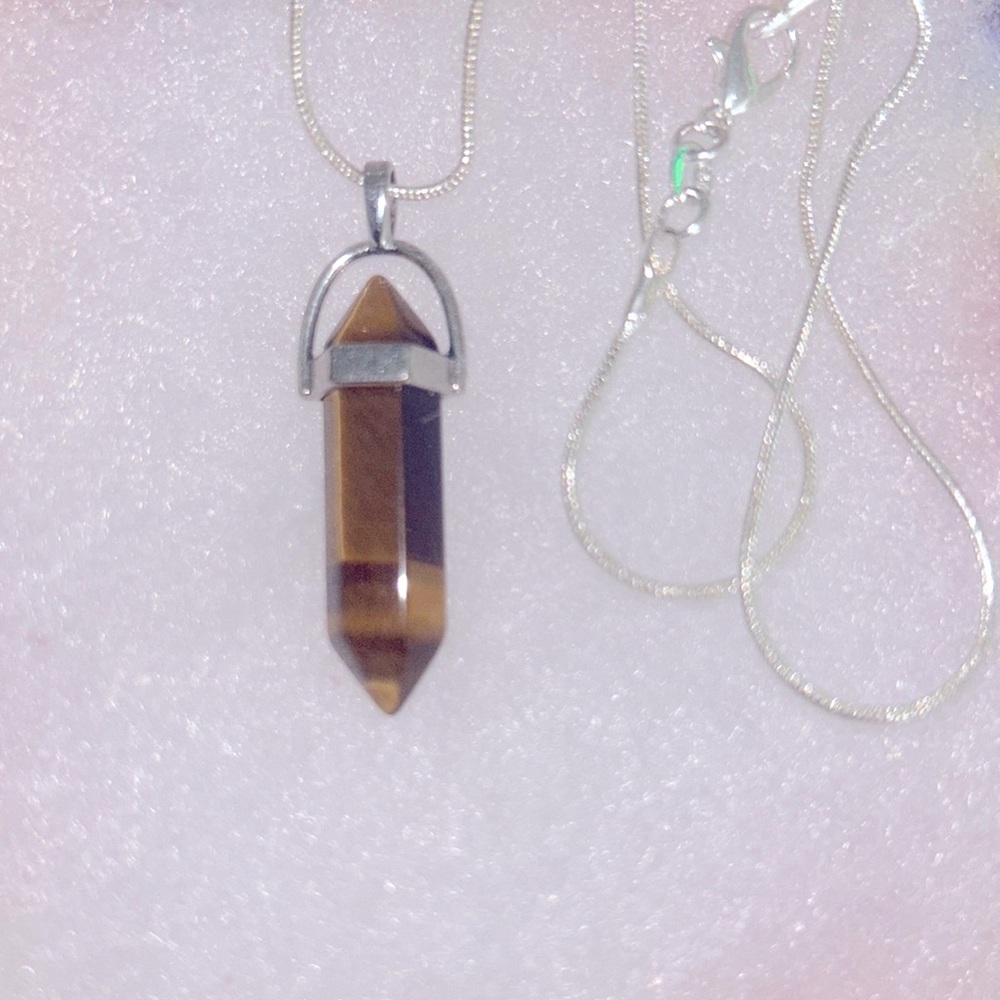 Boho hippie Tiger 🐅 Eye Sterling Silver 24” Necklace